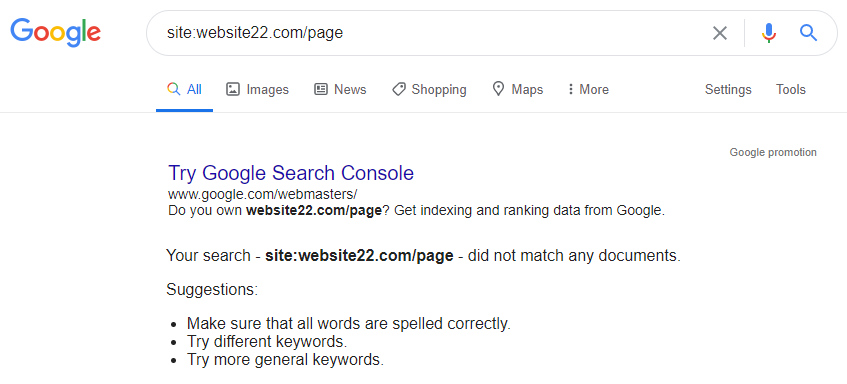 Checking page for successful indexing